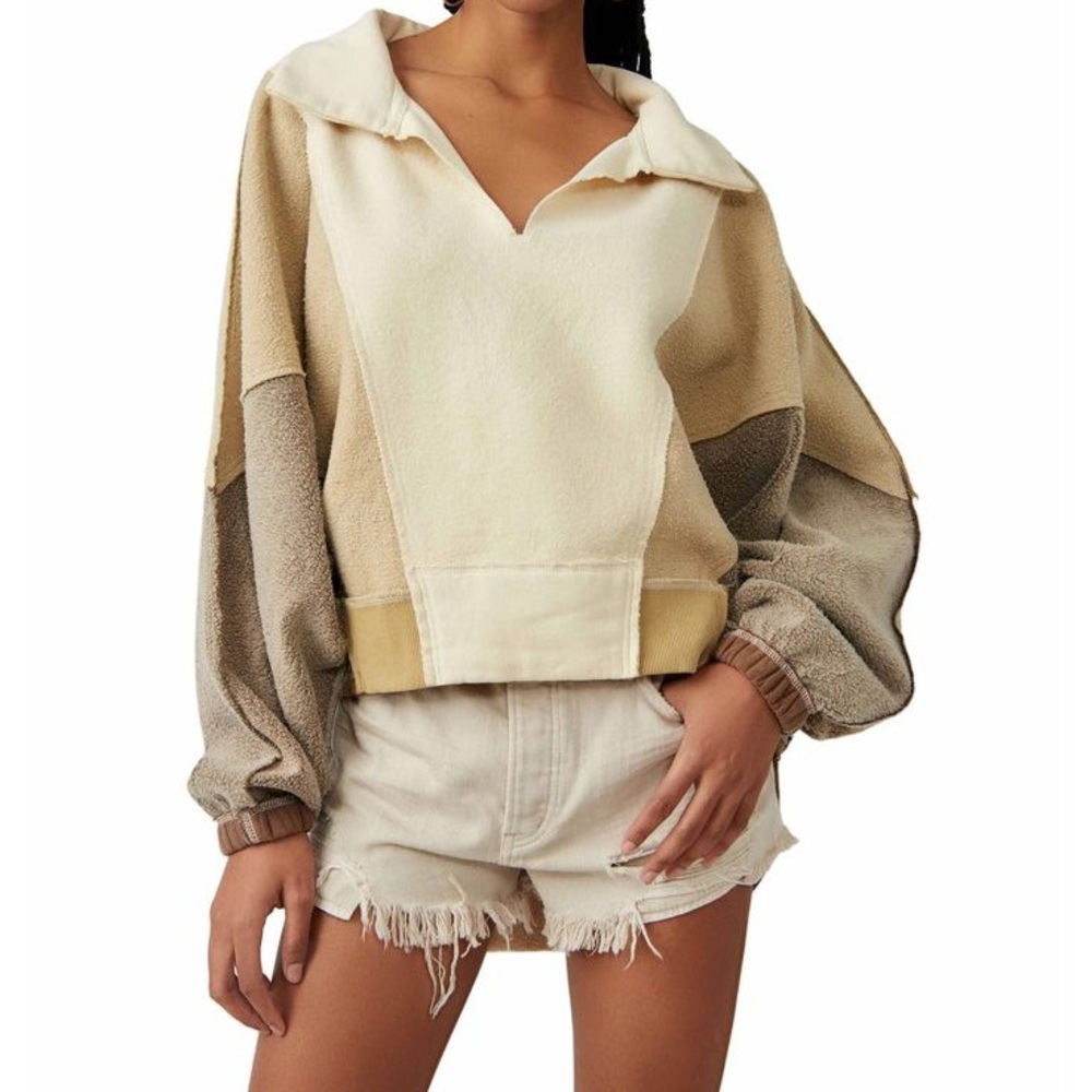 FP Movement by Free People Colorblock Sweatshirt in Cream and Tan